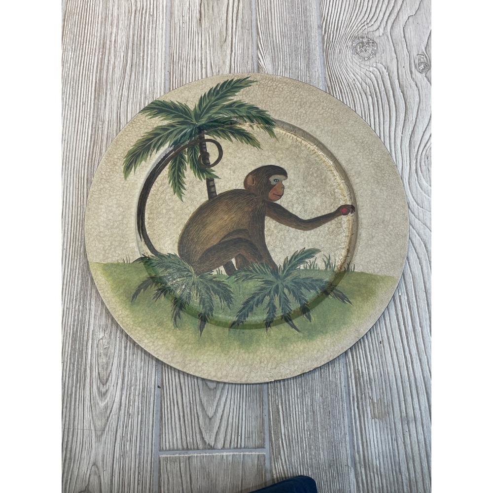 Vintage Style Monkey Palm Tree Decorative Plate Tropical Jungle Wall Art 13.5"